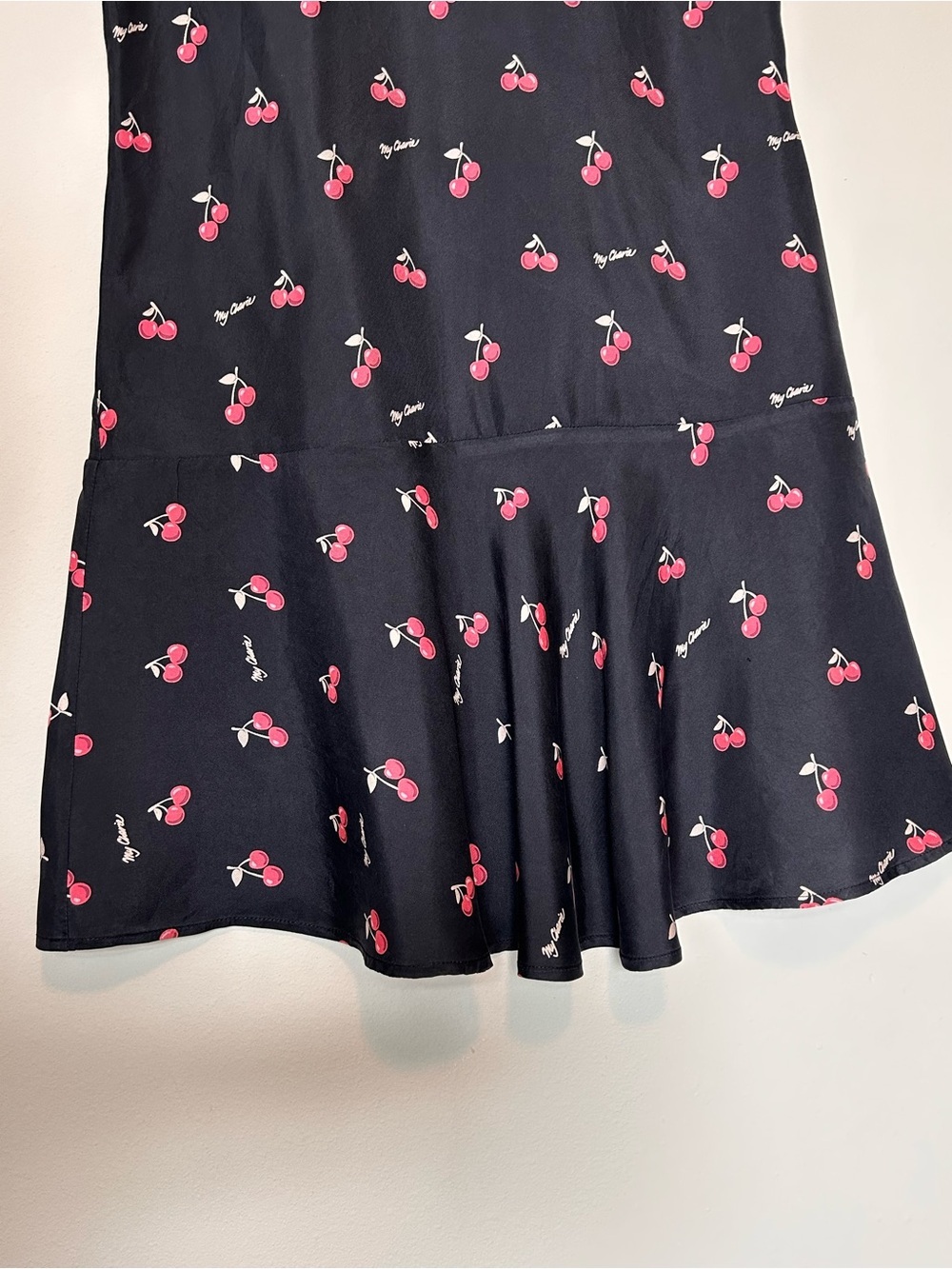 Piamita short sleeve Pippa My Cherie Noir Silk Dress crew neck flounce hem - Picture 6 of 11